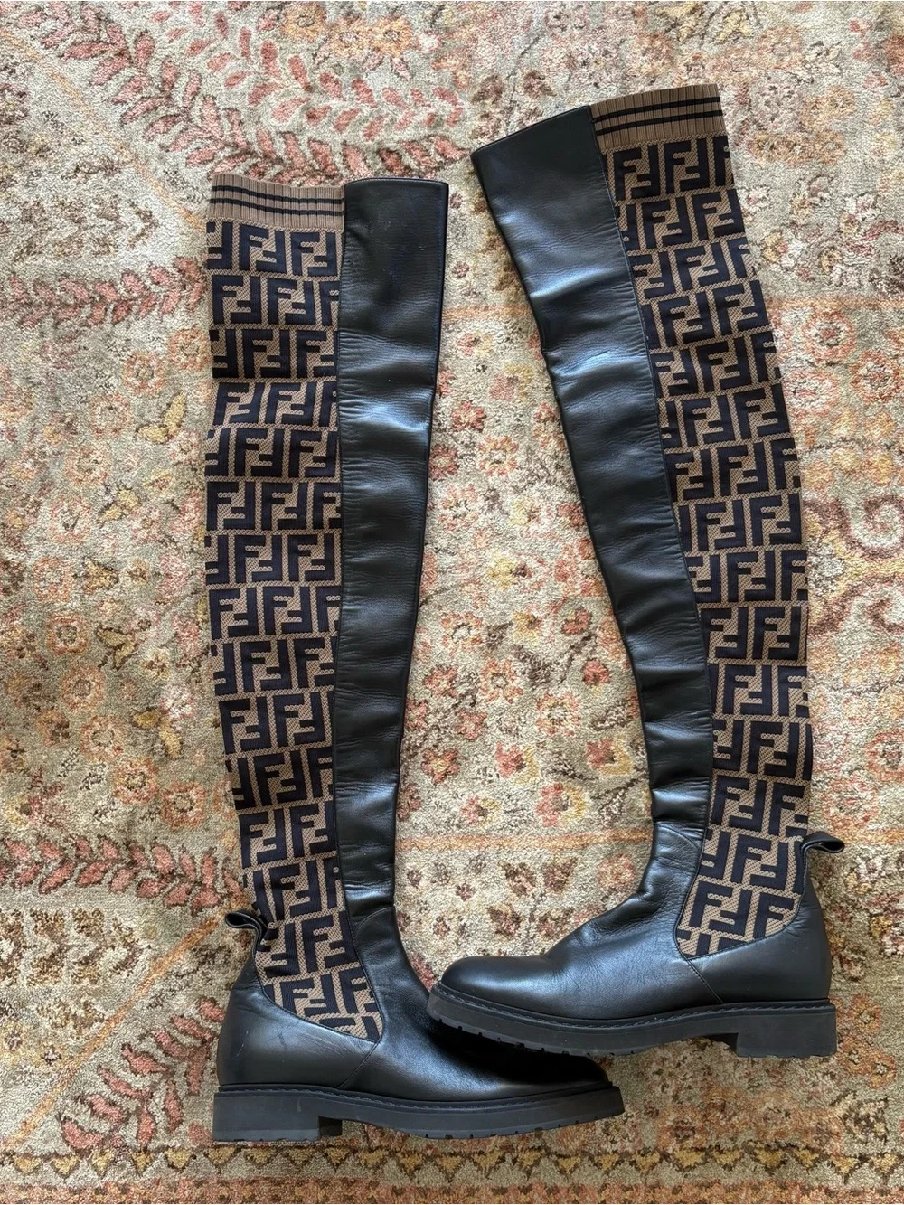 Fendi FF Zucca Over-the-Knee Logo Stretch Boots Size 38
